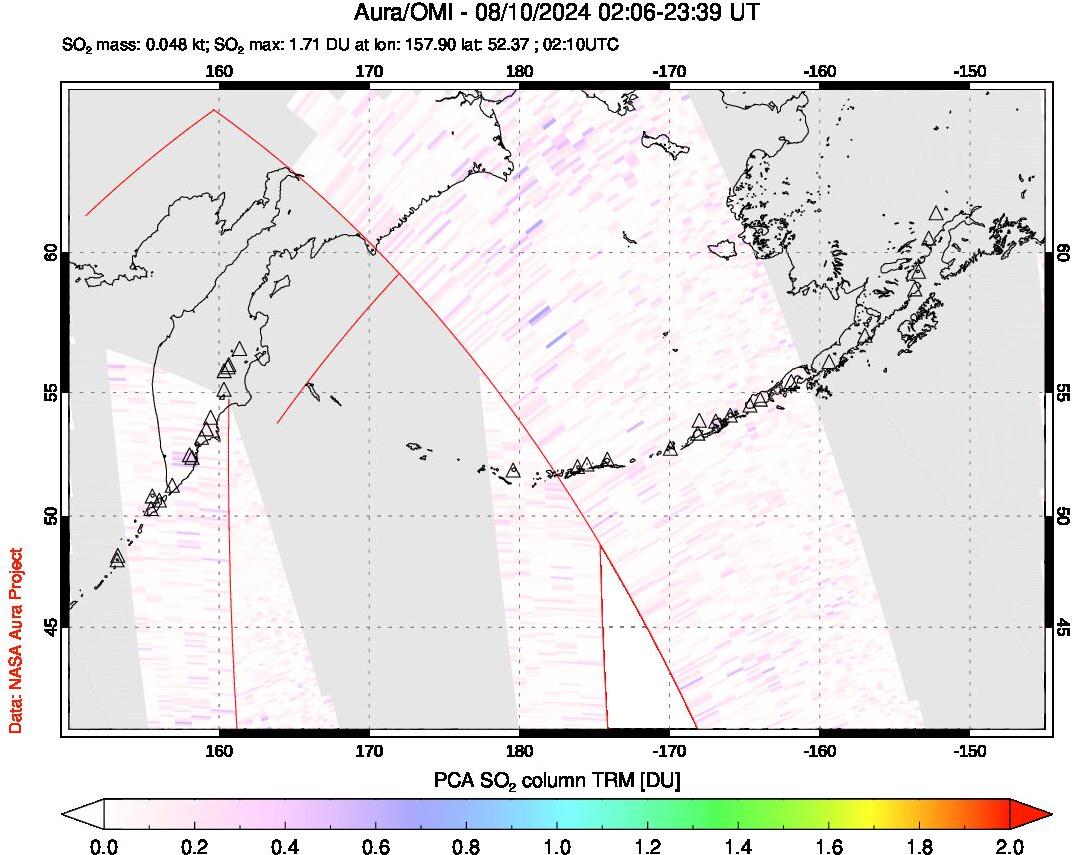 A sulfur dioxide image over North Pacific on Aug 10, 2024.