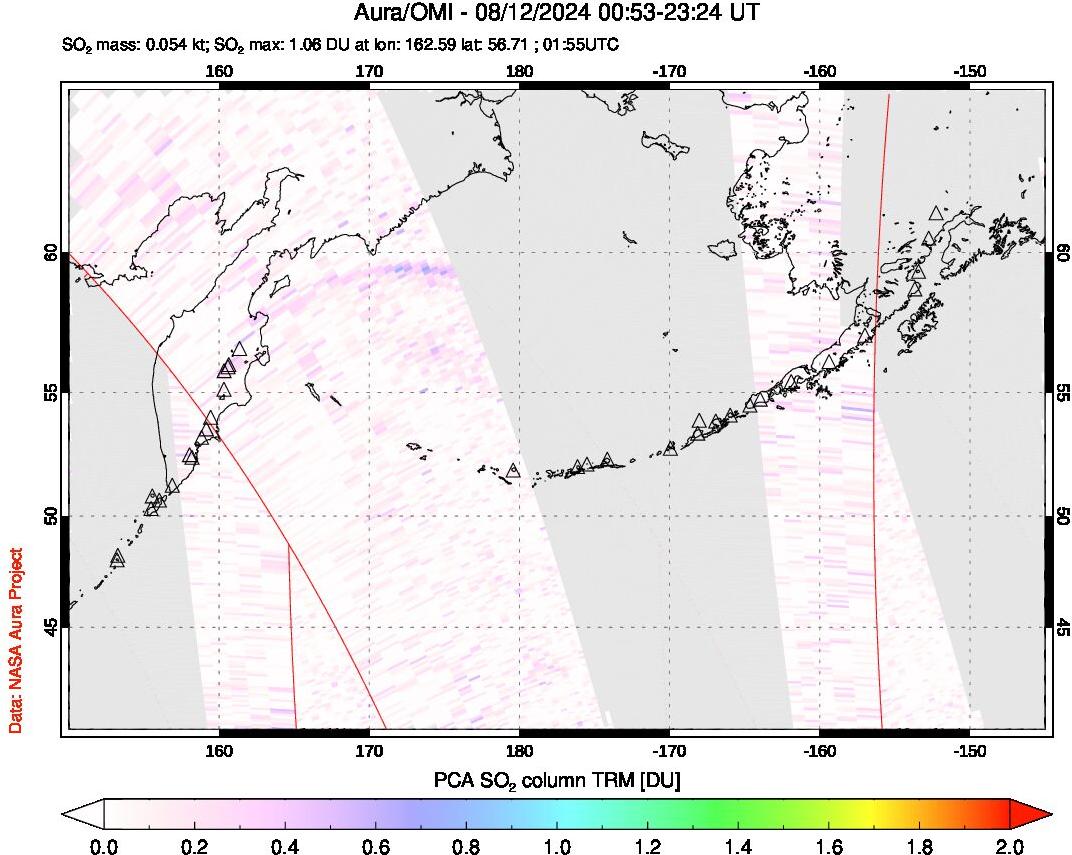 A sulfur dioxide image over North Pacific on Aug 12, 2024.