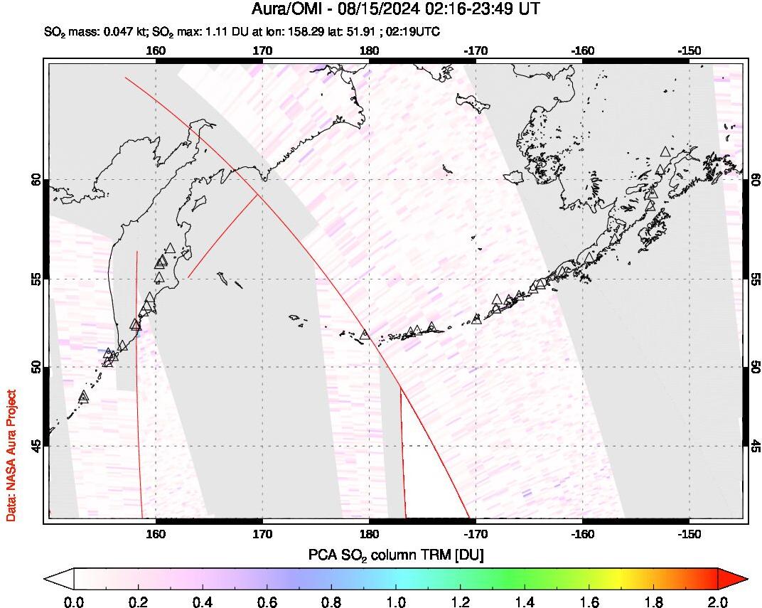 A sulfur dioxide image over North Pacific on Aug 15, 2024.