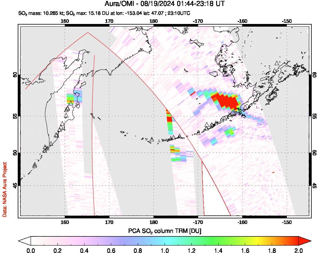 A sulfur dioxide image over North Pacific on Aug 19, 2024.