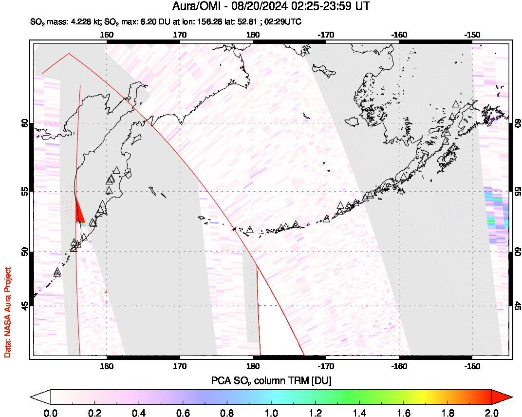 A sulfur dioxide image over North Pacific on Aug 20, 2024.