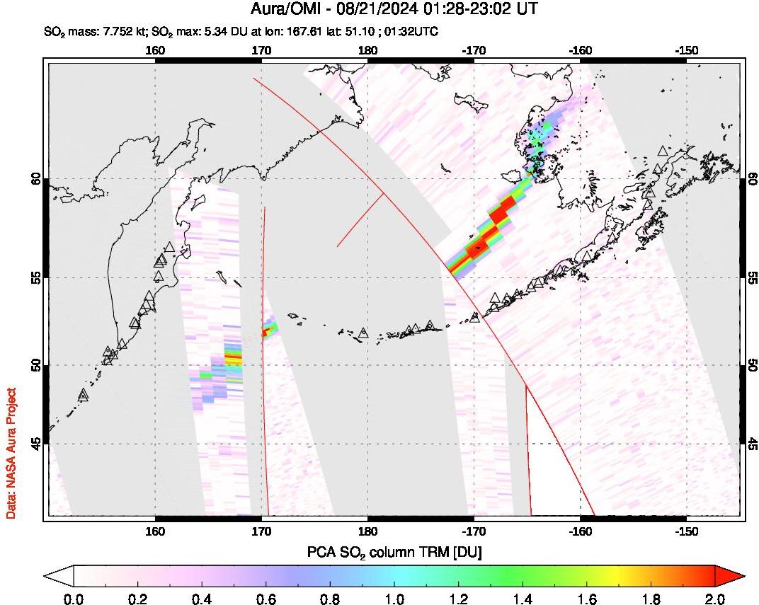 A sulfur dioxide image over North Pacific on Aug 21, 2024.