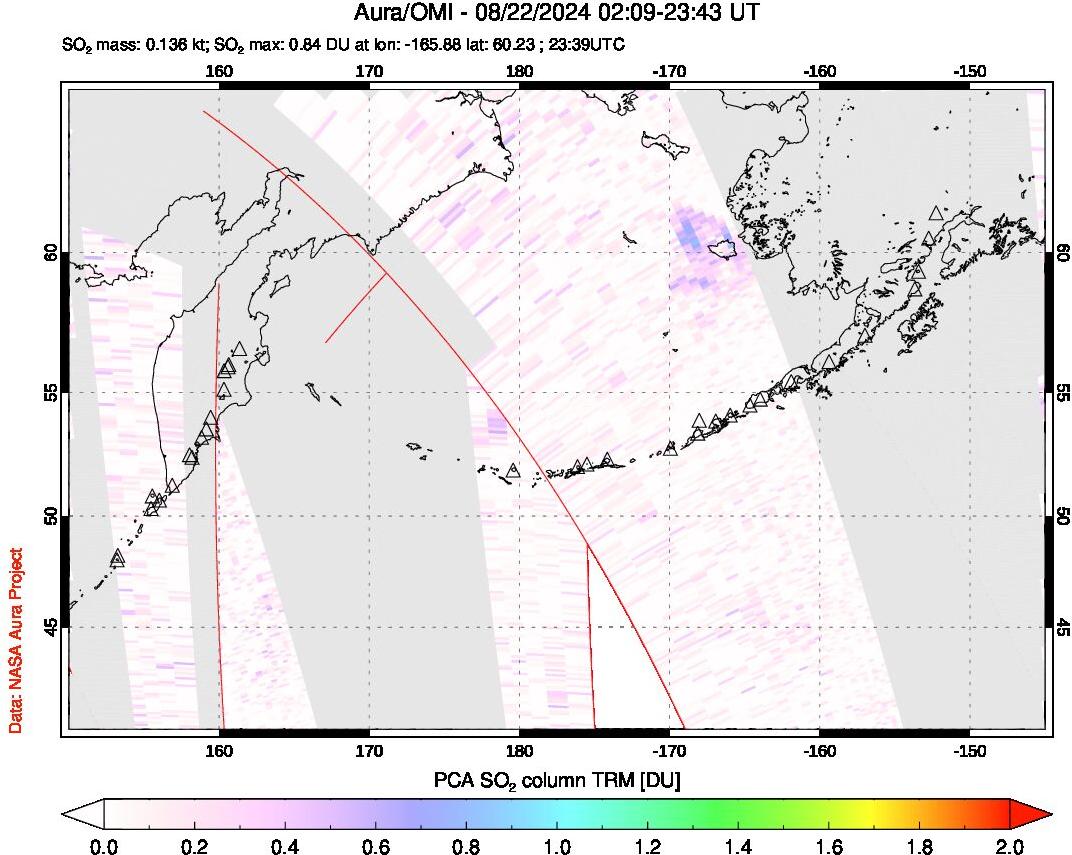 A sulfur dioxide image over North Pacific on Aug 22, 2024.