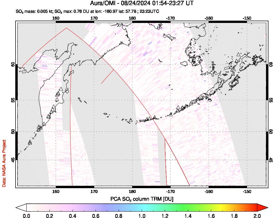 A sulfur dioxide image over North Pacific on Aug 24, 2024.