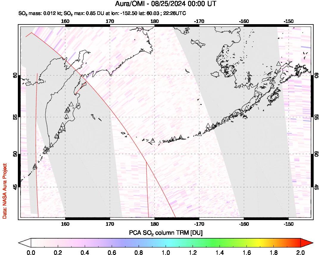 A sulfur dioxide image over North Pacific on Aug 25, 2024.