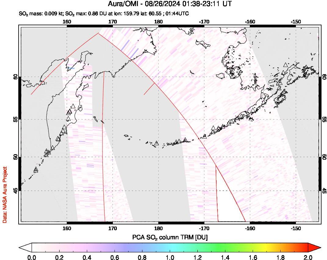 A sulfur dioxide image over North Pacific on Aug 26, 2024.