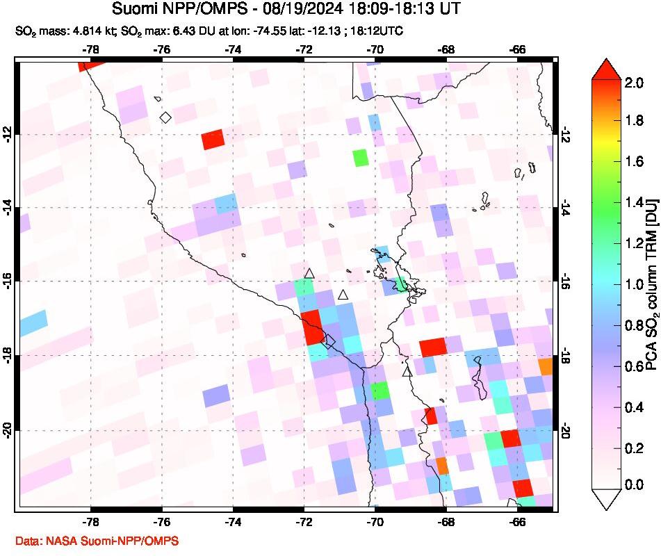 A sulfur dioxide image over Peru on Aug 19, 2024.