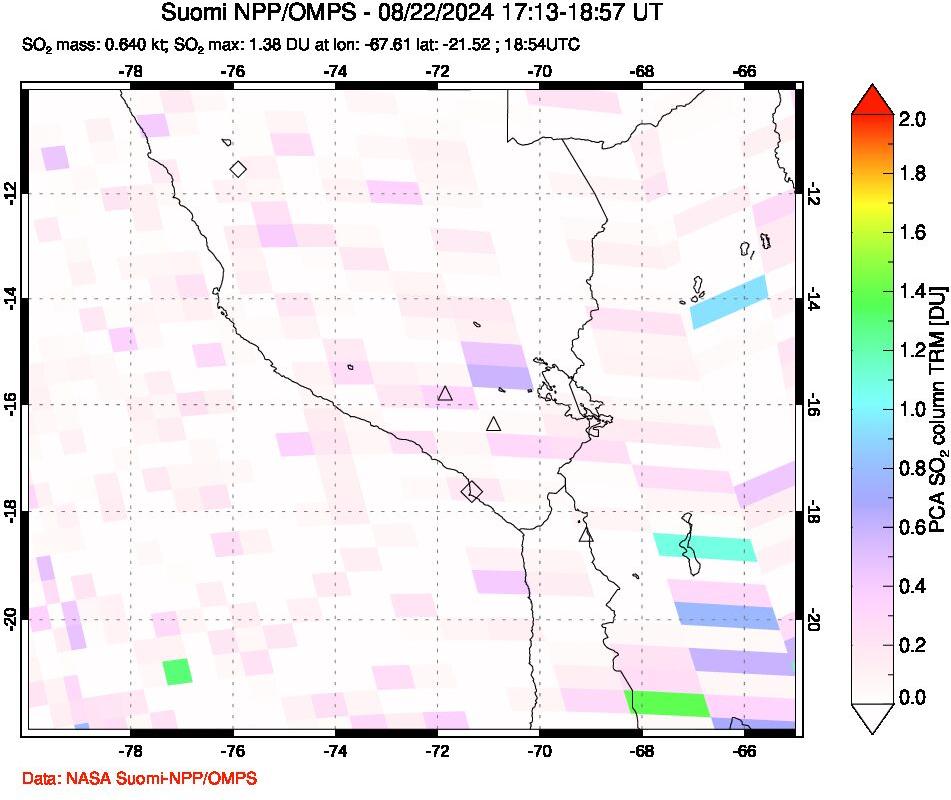 A sulfur dioxide image over Peru on Aug 22, 2024.