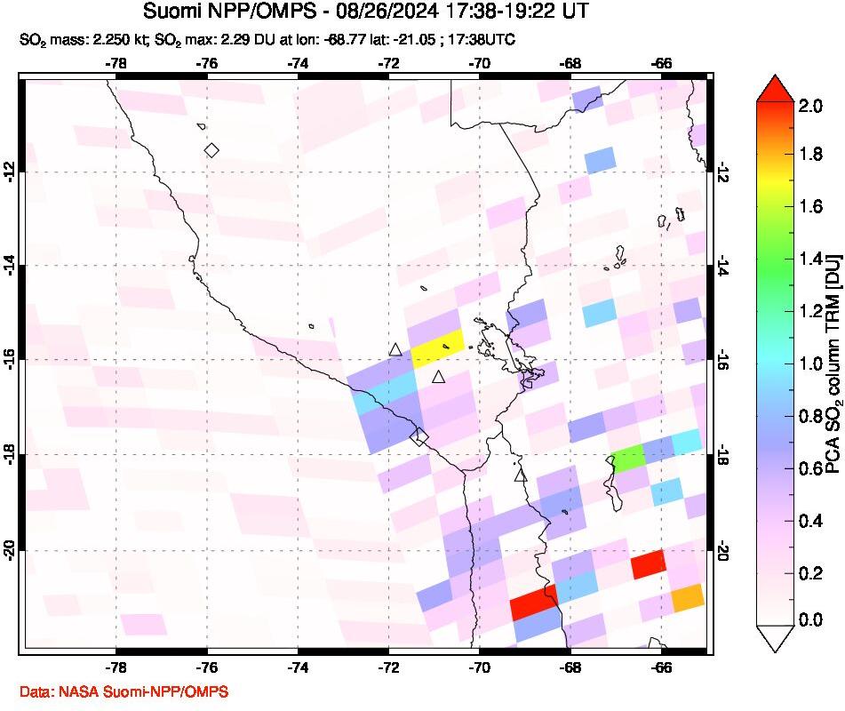 A sulfur dioxide image over Peru on Aug 26, 2024.