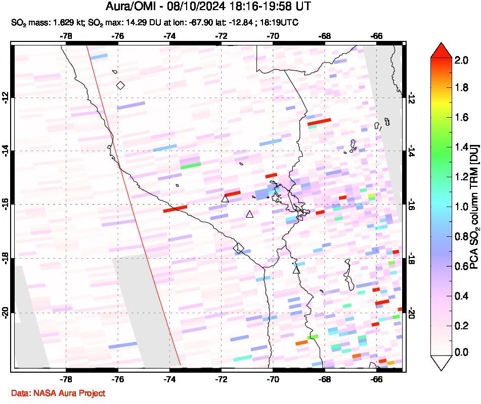 A sulfur dioxide image over Peru on Aug 10, 2024.