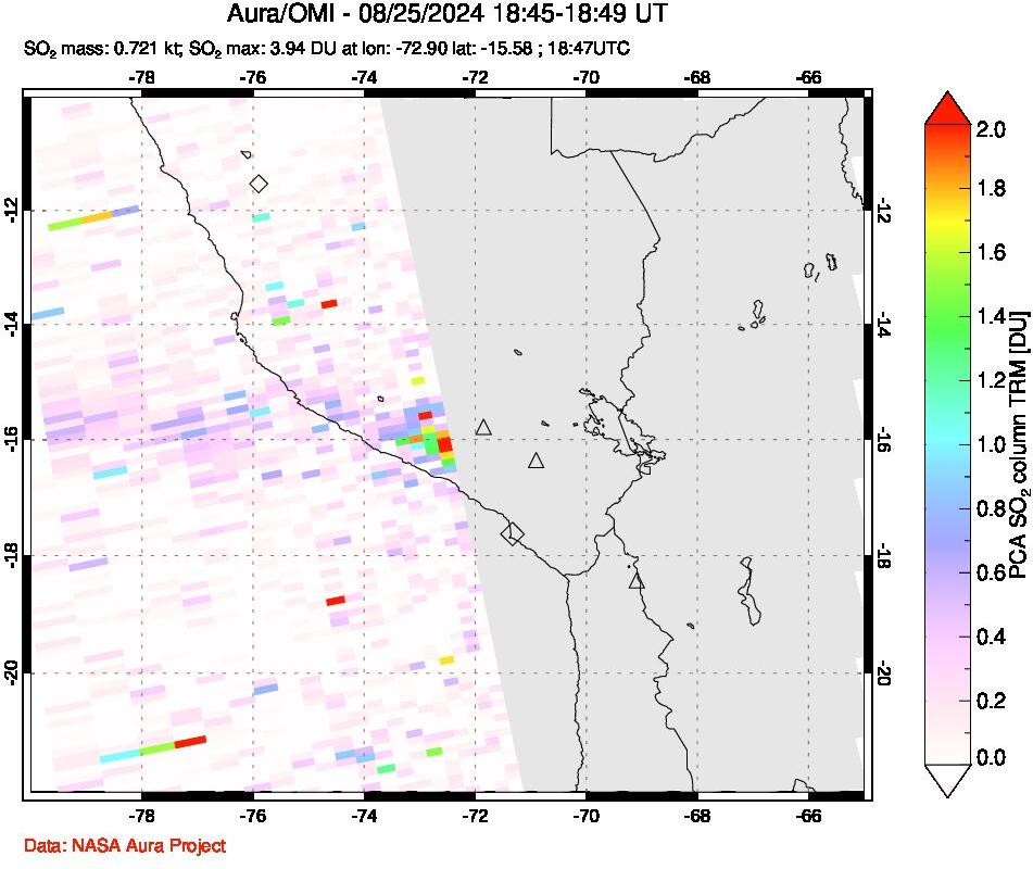 A sulfur dioxide image over Peru on Aug 25, 2024.