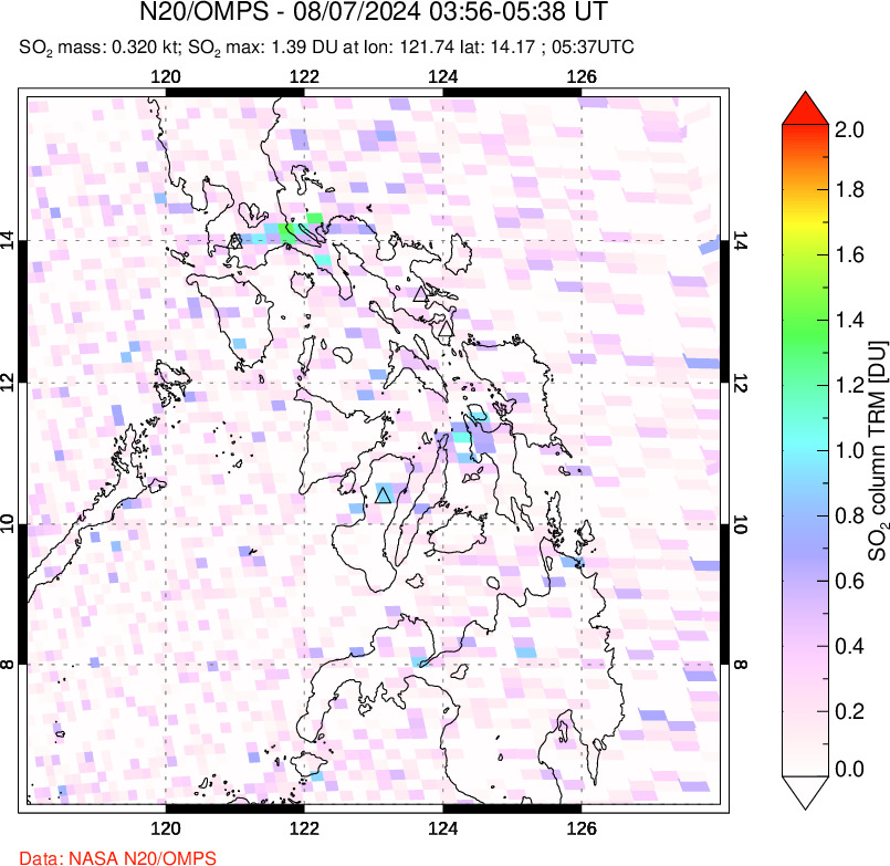 A sulfur dioxide image over Philippines on Aug 07, 2024.