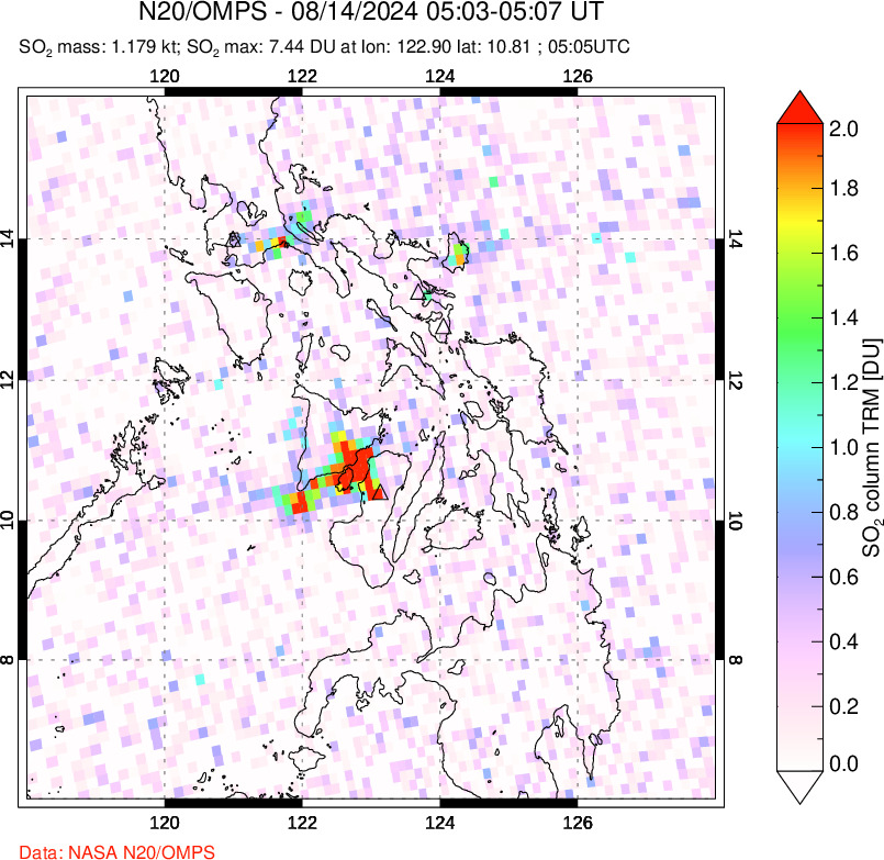 A sulfur dioxide image over Philippines on Aug 14, 2024.