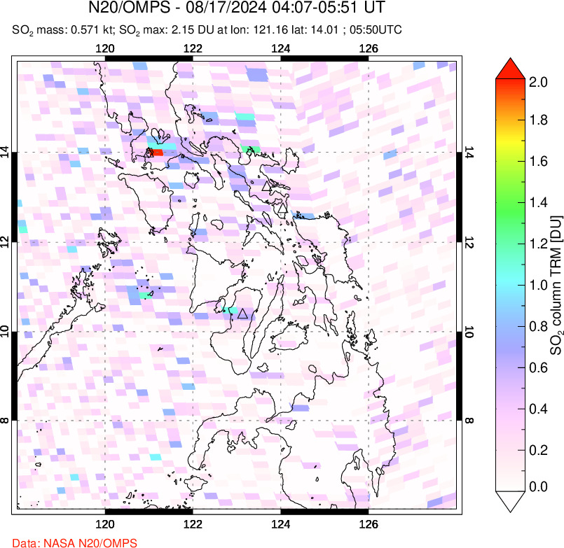 A sulfur dioxide image over Philippines on Aug 17, 2024.