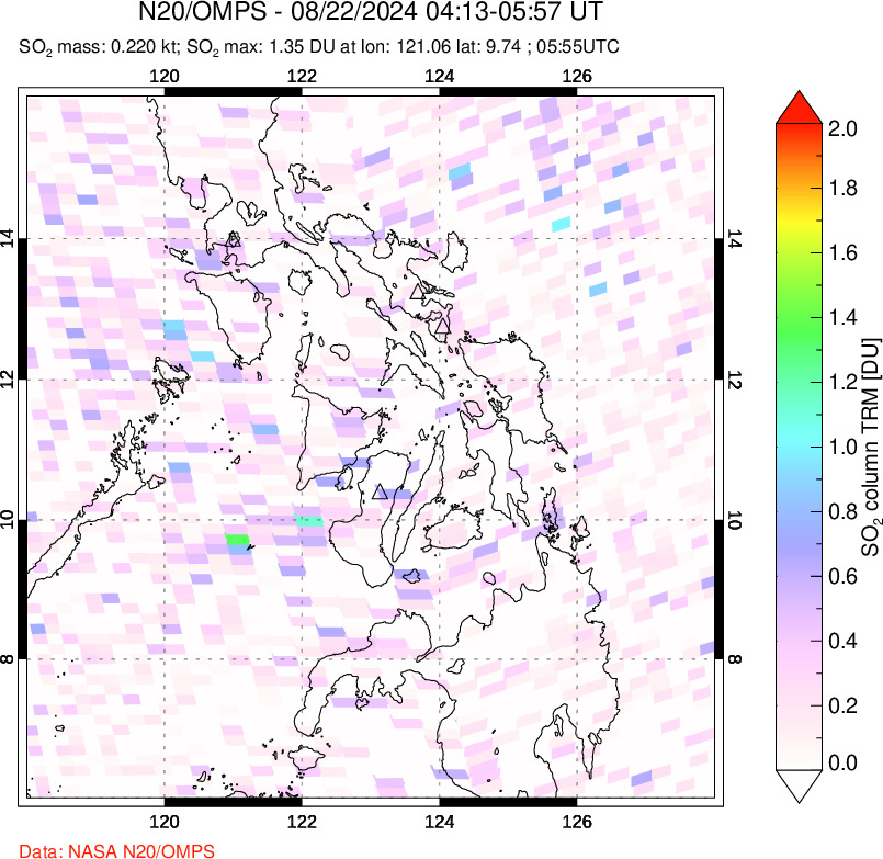 A sulfur dioxide image over Philippines on Aug 22, 2024.