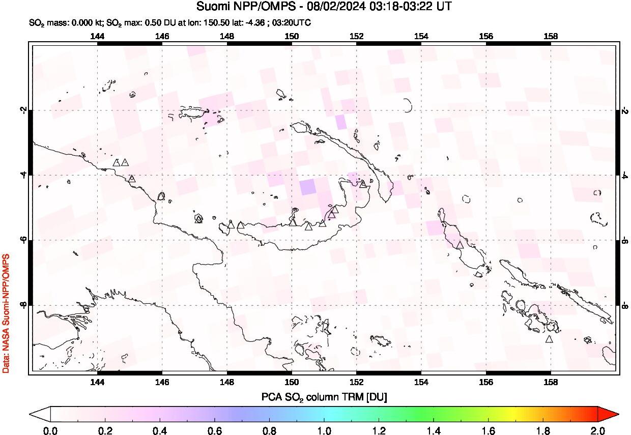 A sulfur dioxide image over Papua, New Guinea on Aug 02, 2024.