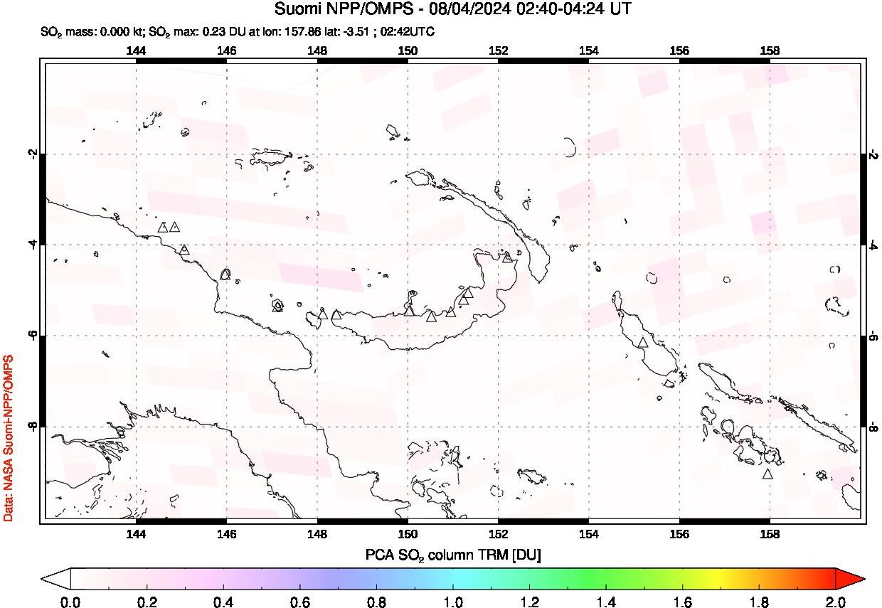 A sulfur dioxide image over Papua, New Guinea on Aug 04, 2024.