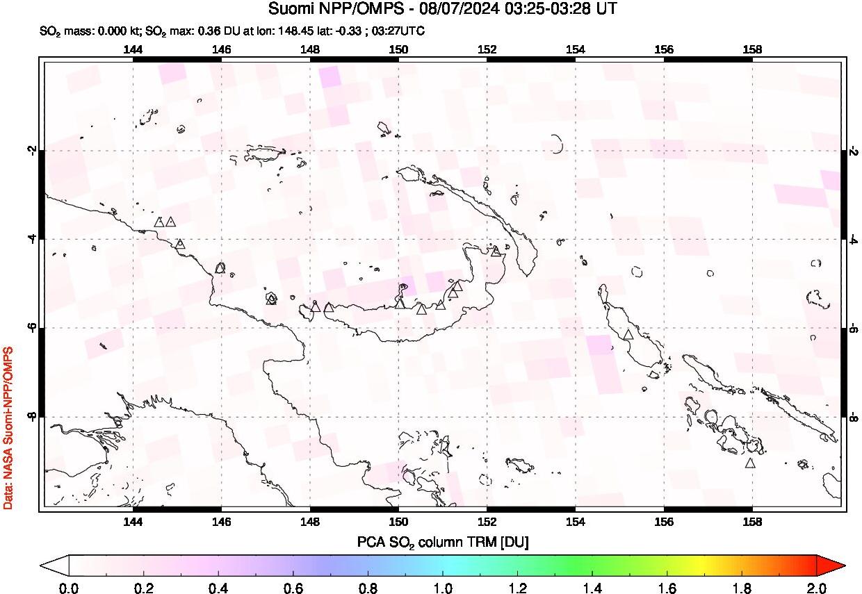 A sulfur dioxide image over Papua, New Guinea on Aug 07, 2024.