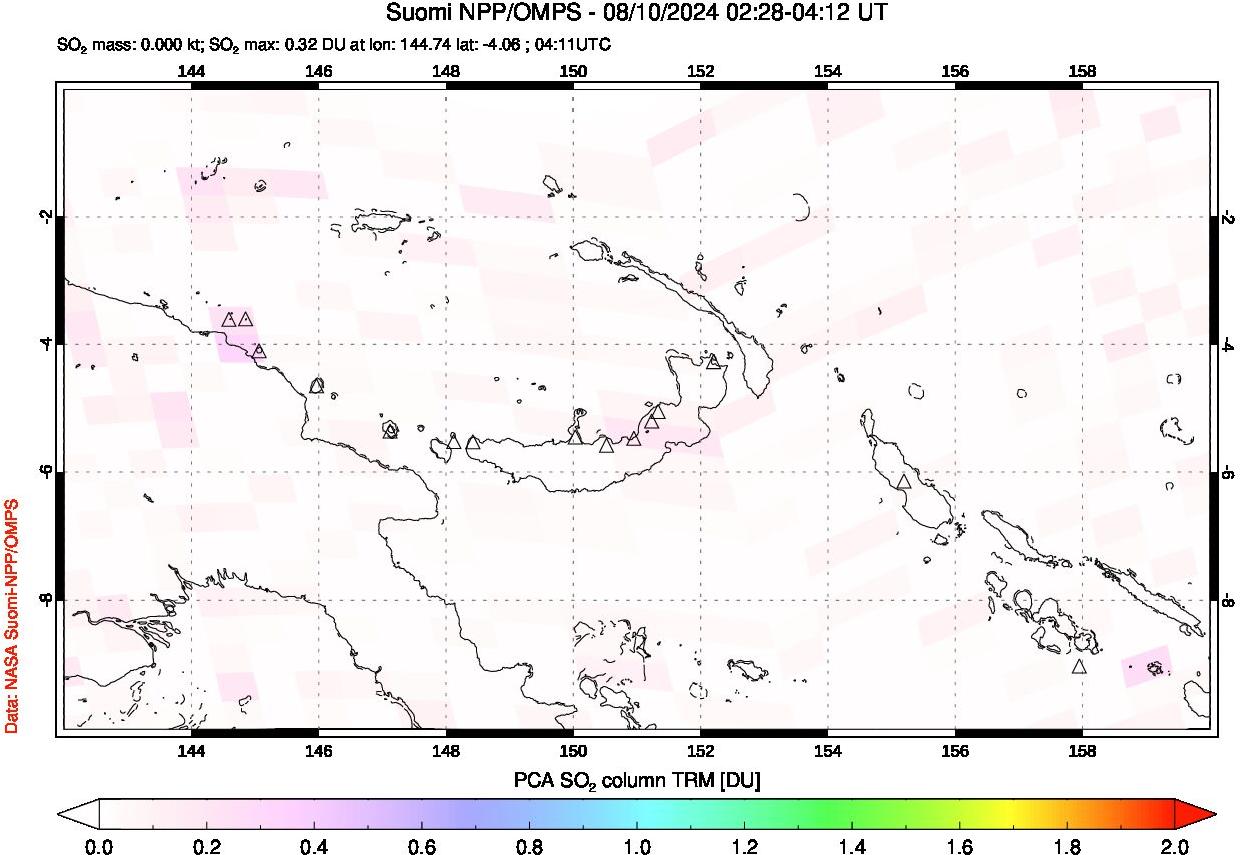 A sulfur dioxide image over Papua, New Guinea on Aug 10, 2024.