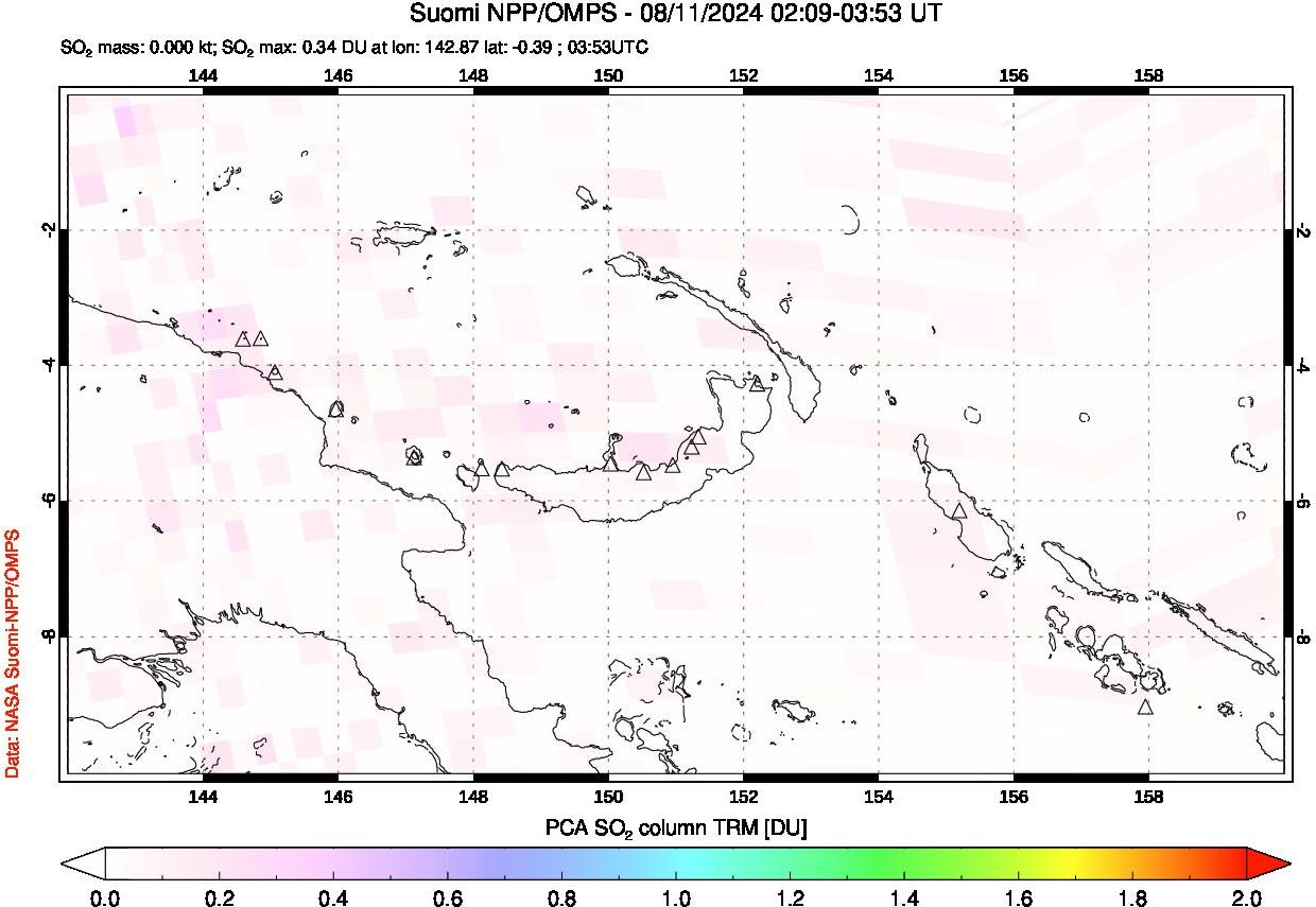 A sulfur dioxide image over Papua, New Guinea on Aug 11, 2024.