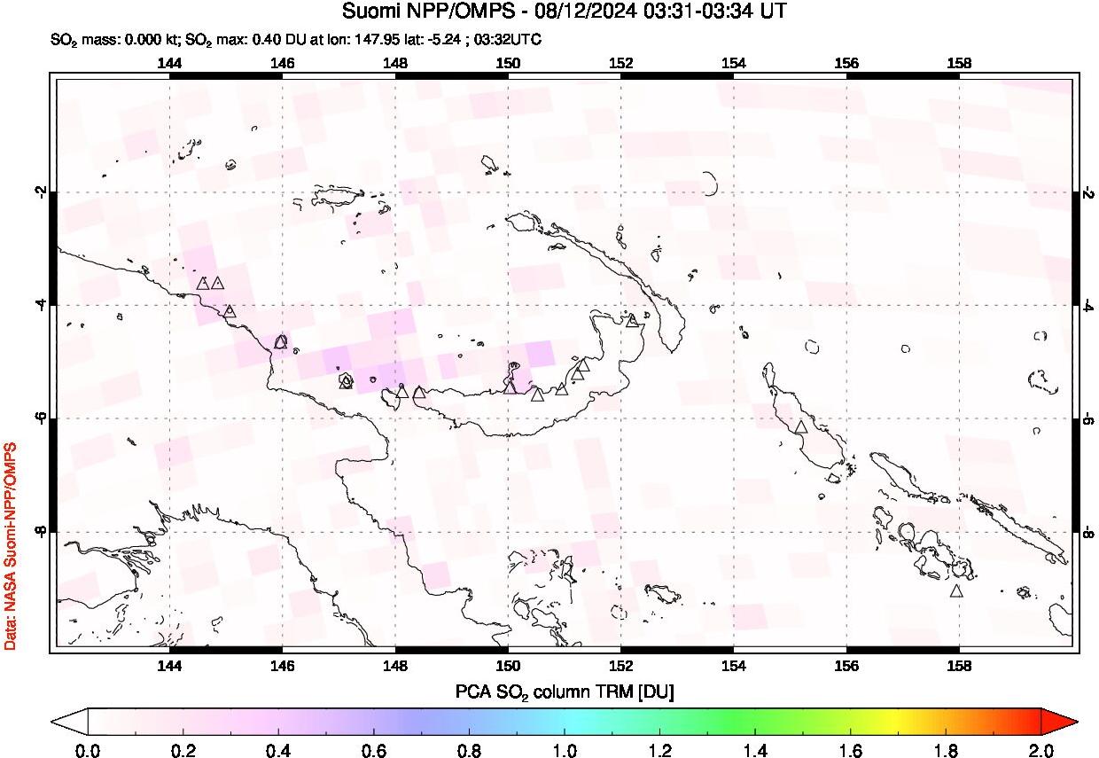 A sulfur dioxide image over Papua, New Guinea on Aug 12, 2024.