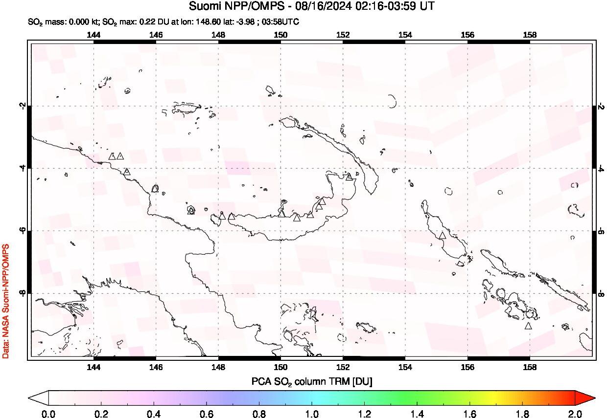 A sulfur dioxide image over Papua, New Guinea on Aug 16, 2024.