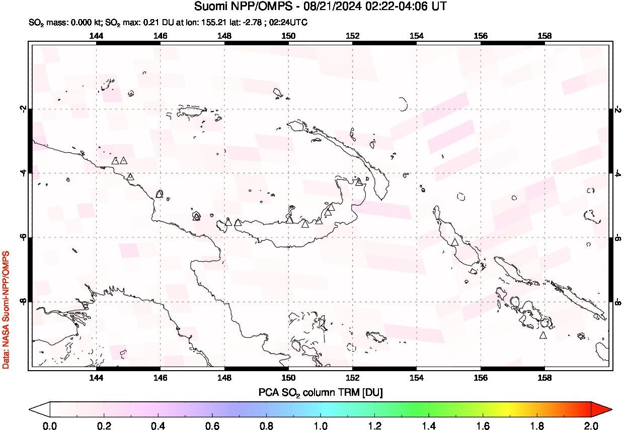 A sulfur dioxide image over Papua, New Guinea on Aug 21, 2024.
