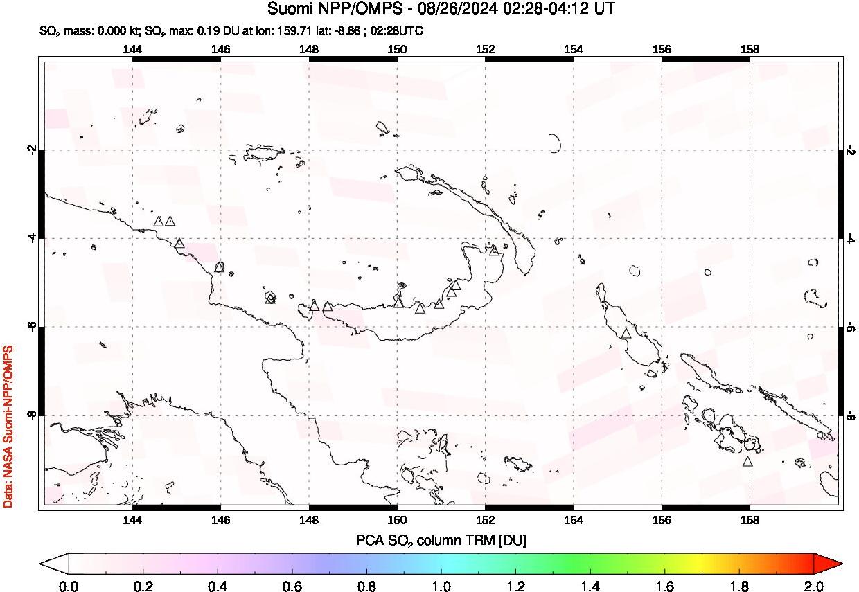 A sulfur dioxide image over Papua, New Guinea on Aug 26, 2024.