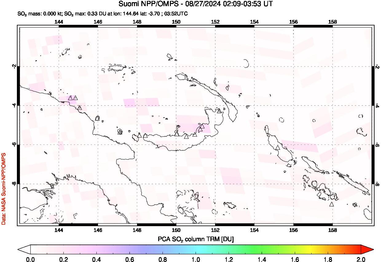 A sulfur dioxide image over Papua, New Guinea on Aug 27, 2024.