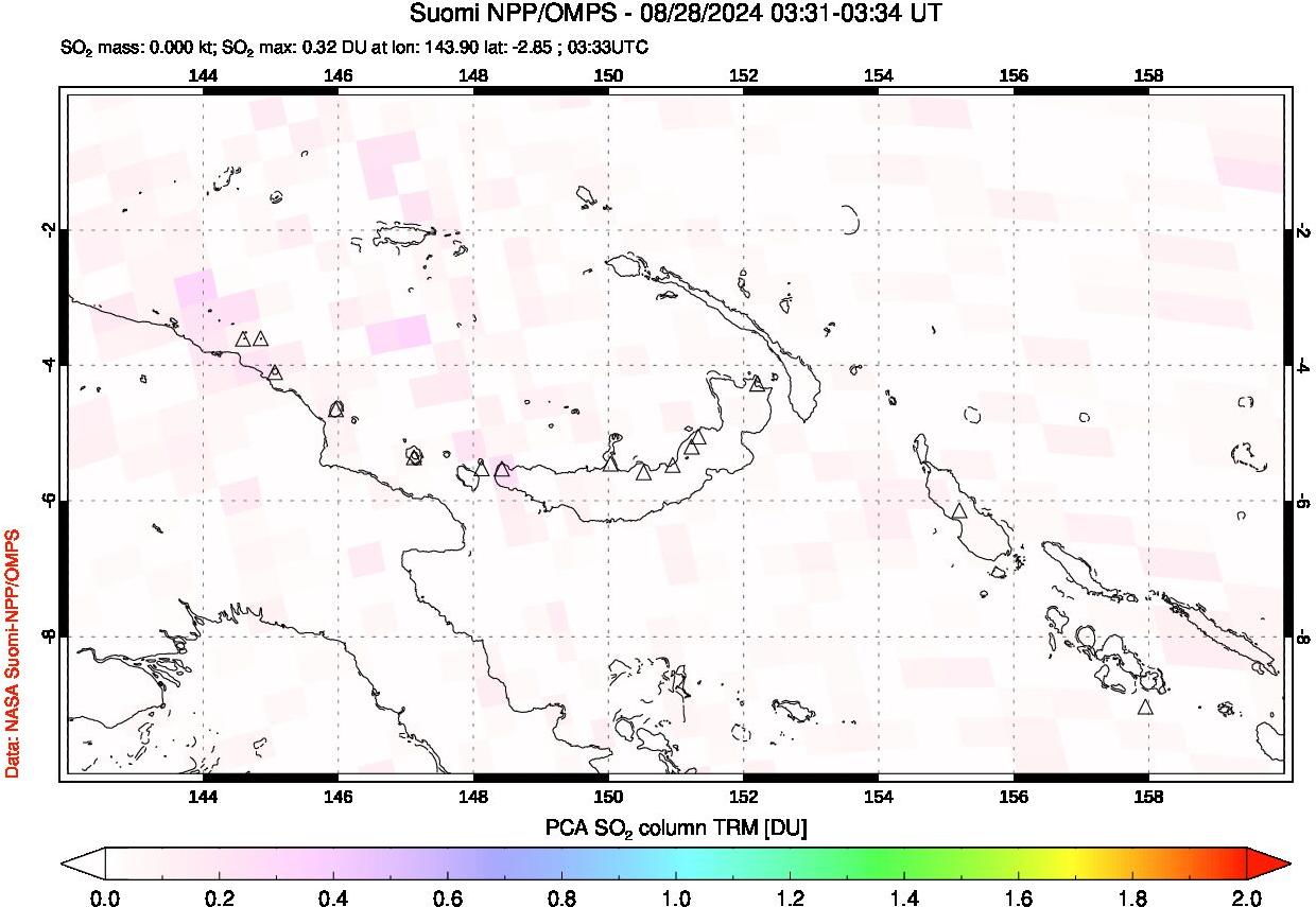 A sulfur dioxide image over Papua, New Guinea on Aug 28, 2024.