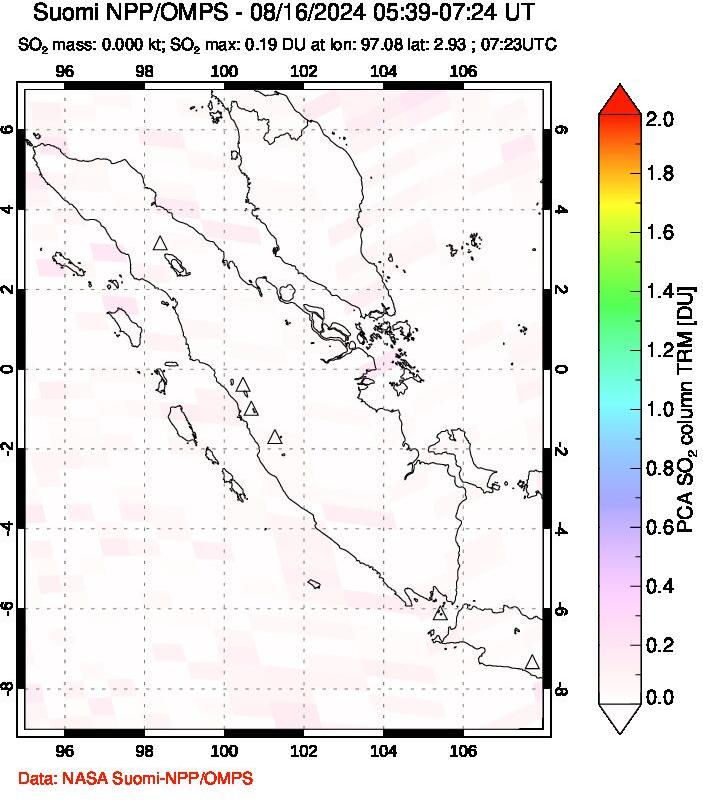 A sulfur dioxide image over Sumatra, Indonesia on Aug 16, 2024.