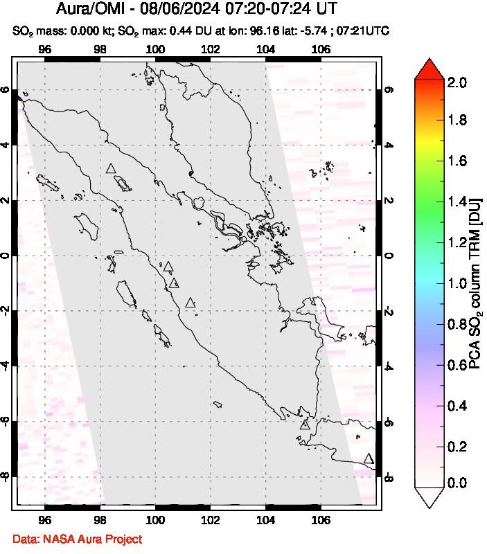 A sulfur dioxide image over Sumatra, Indonesia on Aug 06, 2024.