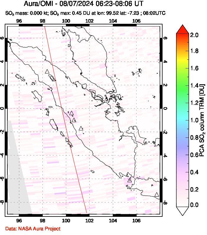 A sulfur dioxide image over Sumatra, Indonesia on Aug 07, 2024.