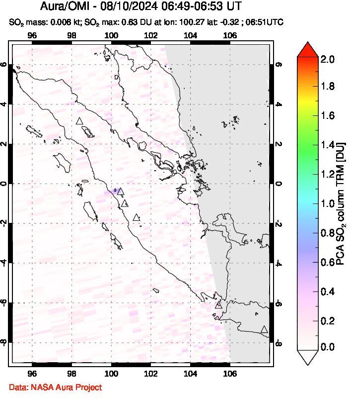 A sulfur dioxide image over Sumatra, Indonesia on Aug 10, 2024.