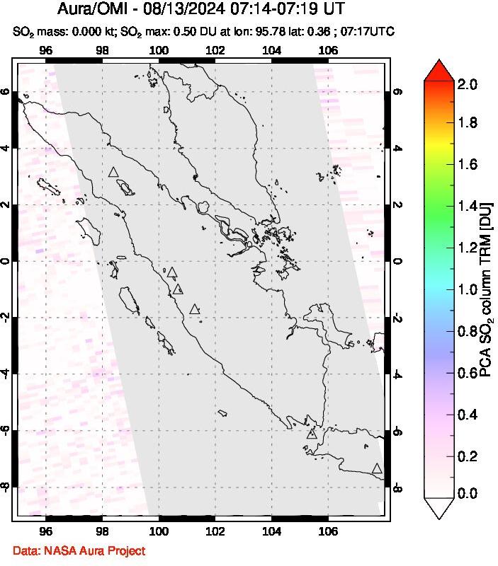 A sulfur dioxide image over Sumatra, Indonesia on Aug 13, 2024.