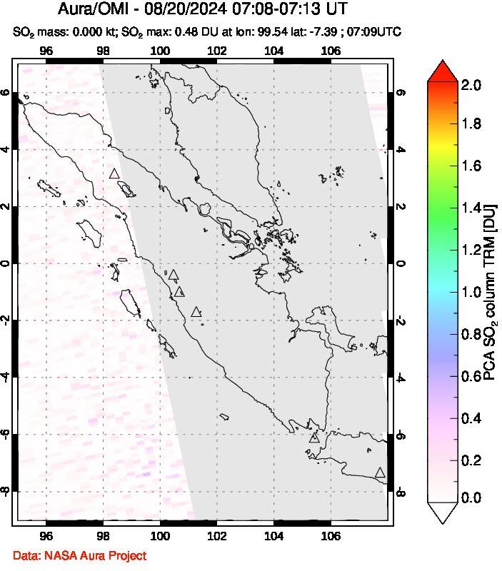 A sulfur dioxide image over Sumatra, Indonesia on Aug 20, 2024.