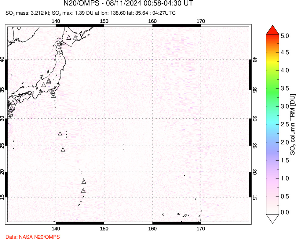 A sulfur dioxide image over Western Pacific on Aug 11, 2024.