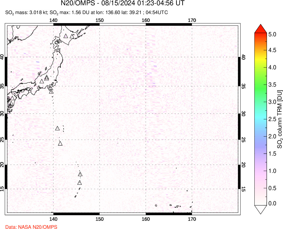 A sulfur dioxide image over Western Pacific on Aug 15, 2024.