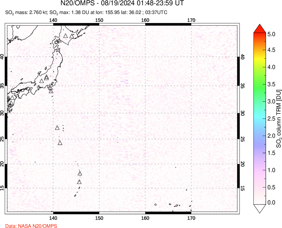 A sulfur dioxide image over Western Pacific on Aug 19, 2024.