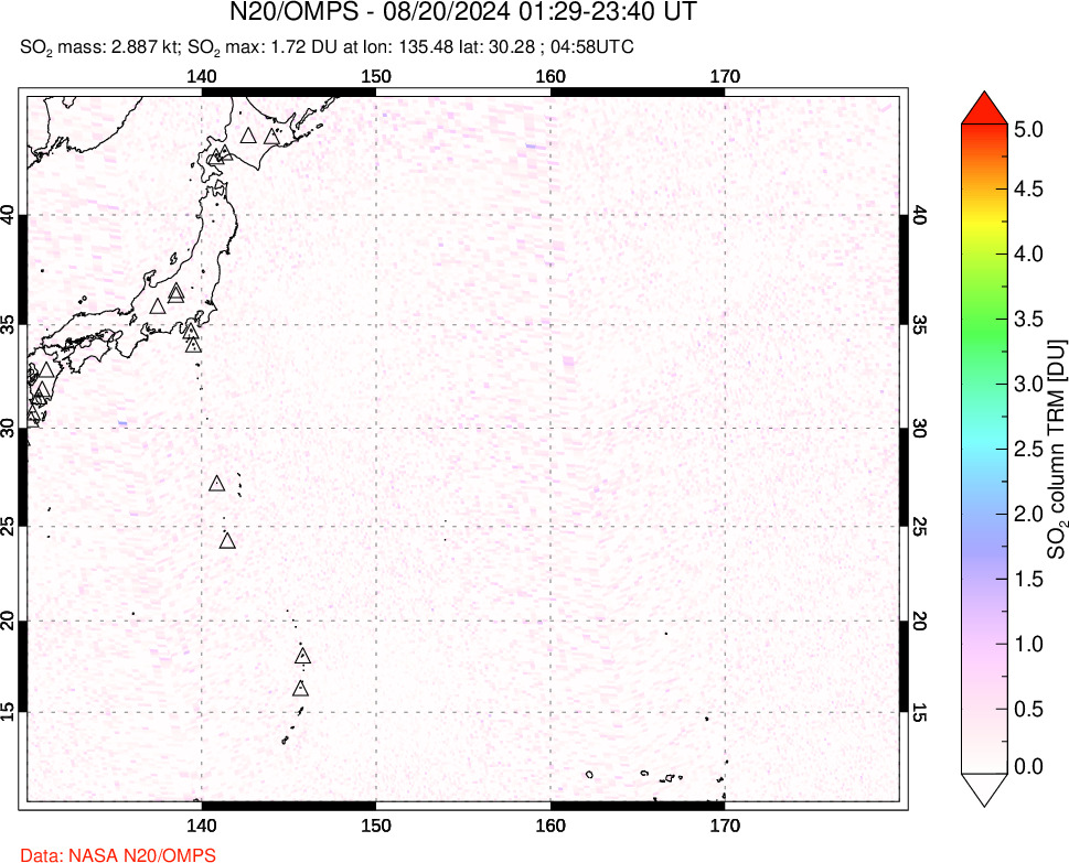 A sulfur dioxide image over Western Pacific on Aug 20, 2024.