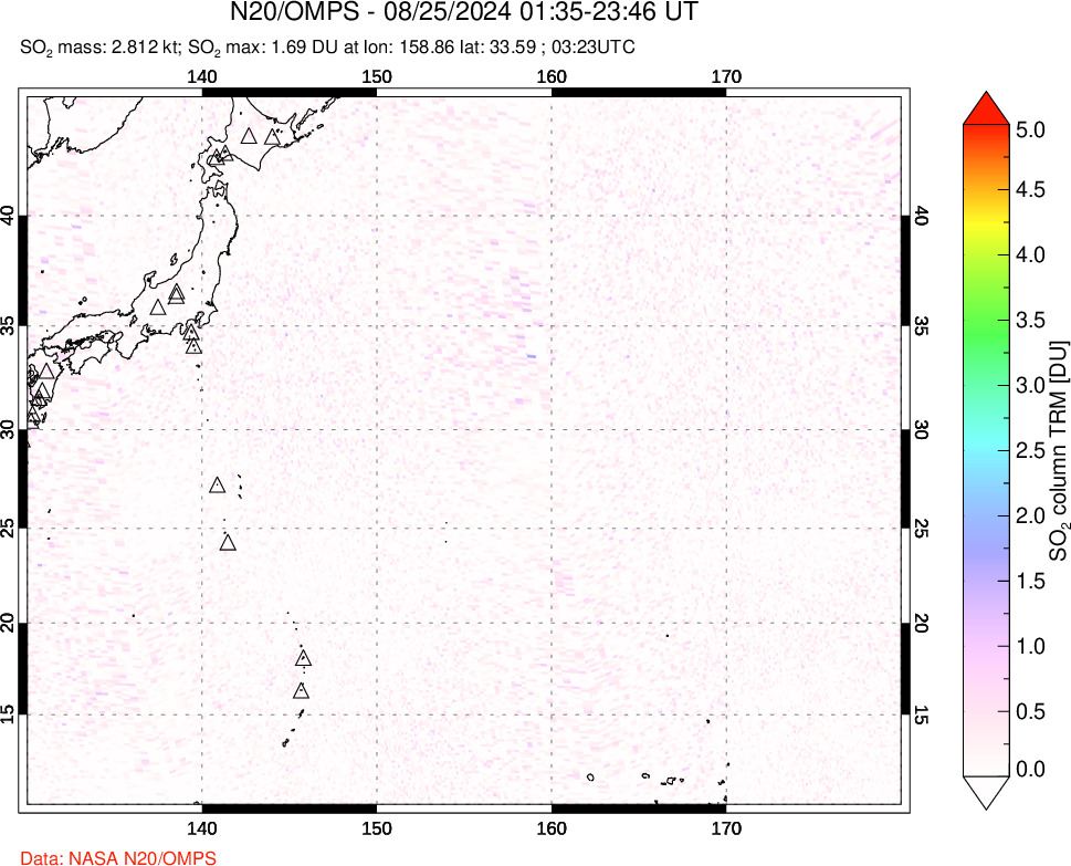 A sulfur dioxide image over Western Pacific on Aug 25, 2024.