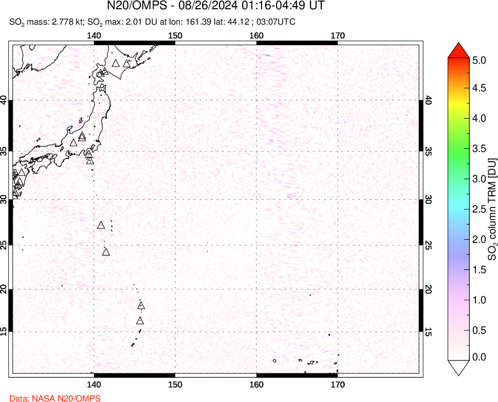 A sulfur dioxide image over Western Pacific on Aug 26, 2024.