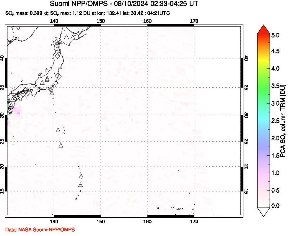 A sulfur dioxide image over Western Pacific on Aug 10, 2024.