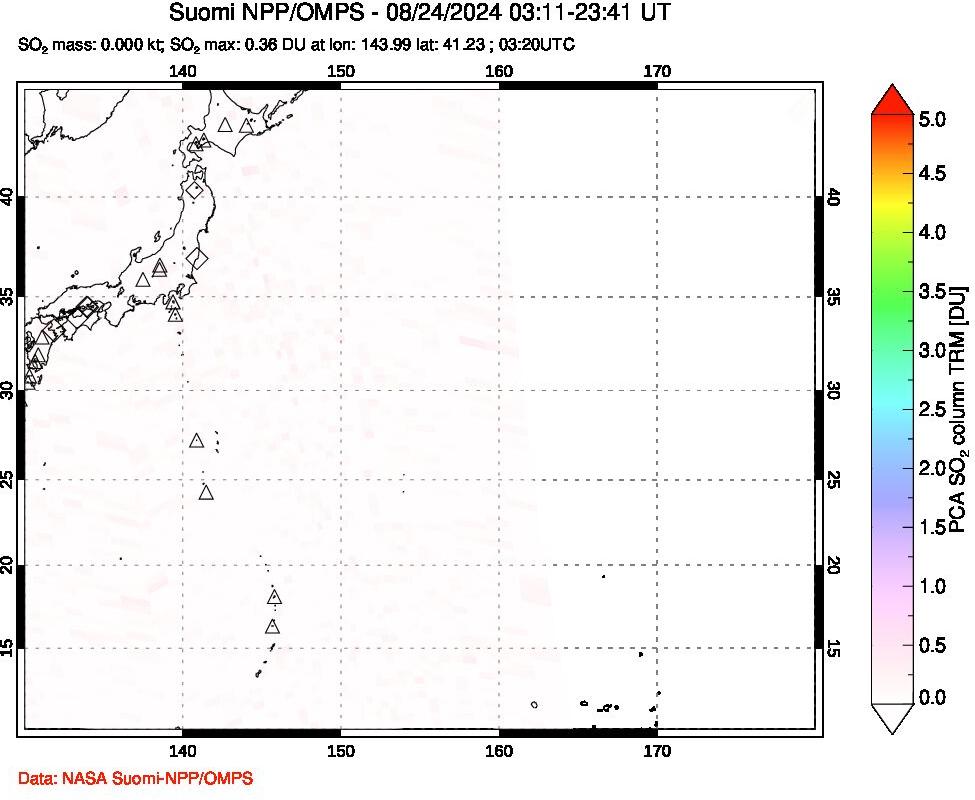 A sulfur dioxide image over Western Pacific on Aug 24, 2024.