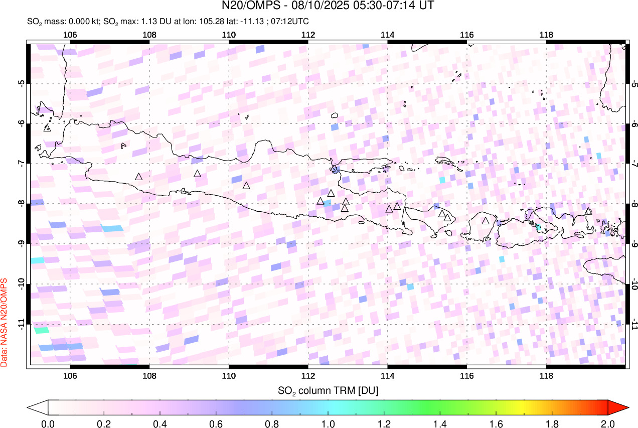 A sulfur dioxide image over Java, Indonesia on Aug 10, 2025.