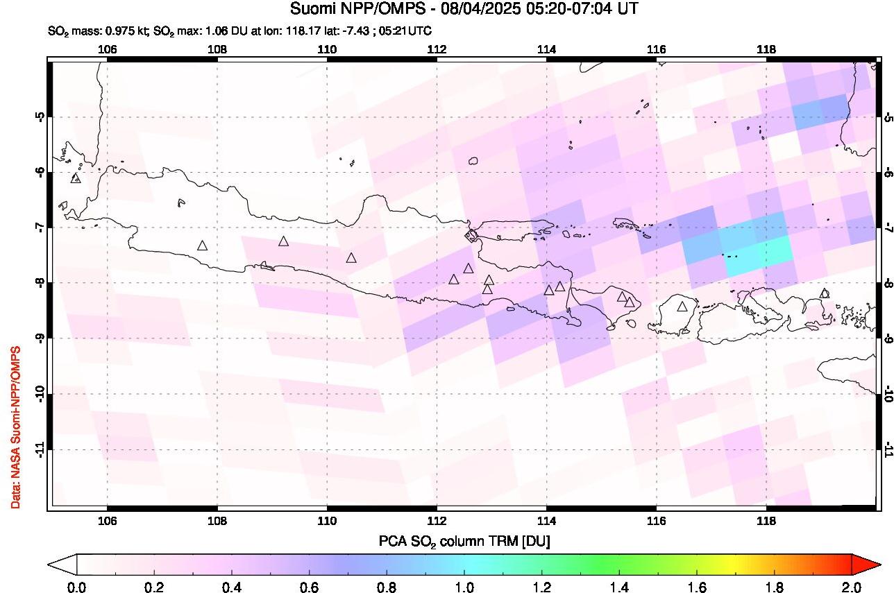 A sulfur dioxide image over Java, Indonesia on Aug 04, 2025.