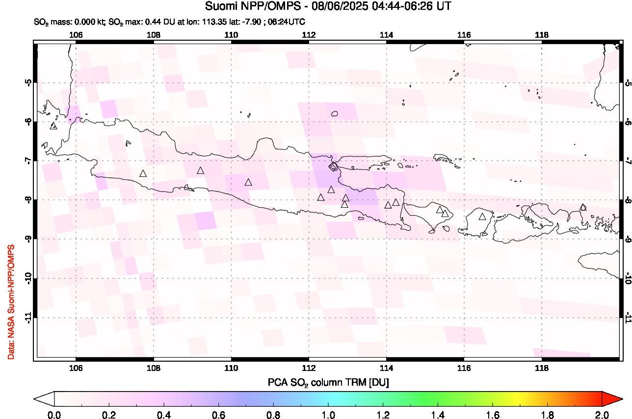 A sulfur dioxide image over Java, Indonesia on Aug 06, 2025.