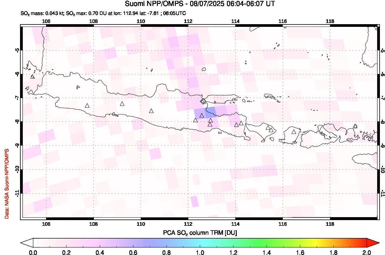 A sulfur dioxide image over Java, Indonesia on Aug 07, 2025.