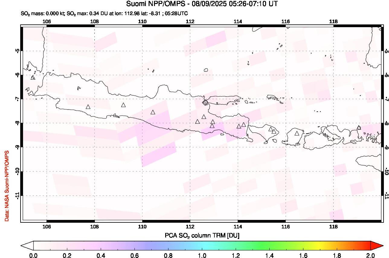 A sulfur dioxide image over Java, Indonesia on Aug 09, 2025.