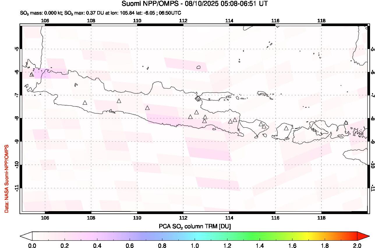 A sulfur dioxide image over Java, Indonesia on Aug 10, 2025.